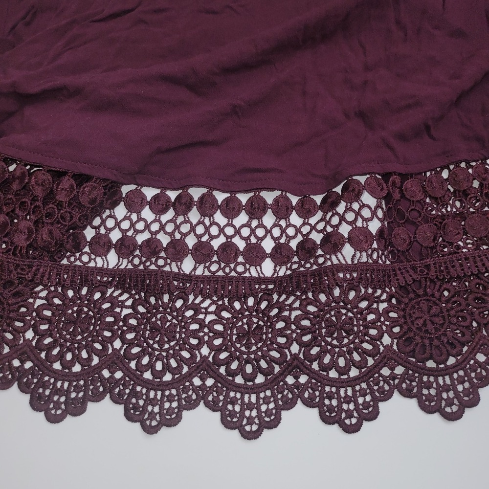 Exhilaration Open Front Cardigan Sweater Womens Size XL Burgundy Boho‎ Lace Trim - Picture 4 of 7
